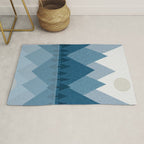 Calming Abstract Geometric Mountains Blue Rug Gallery Image 1