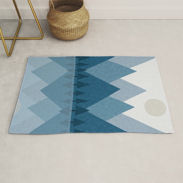 Calming Abstract Geometric Mountains Blue Rug Gallery Image 1
