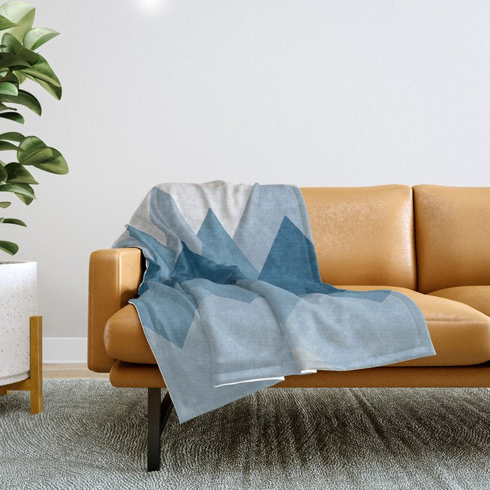 Calming Abstract Geometric Mountains Blue Throw Blanket Gallery Image 1