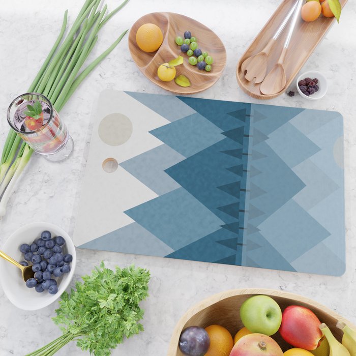 Calming Abstract Geometric Mountains Blue Cutting Board Gallery Image 2