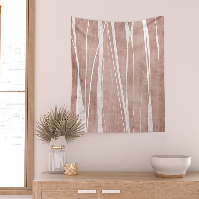 Terracotta White Lines Abstract Artwork Wall Tapestry Gallery Image 2