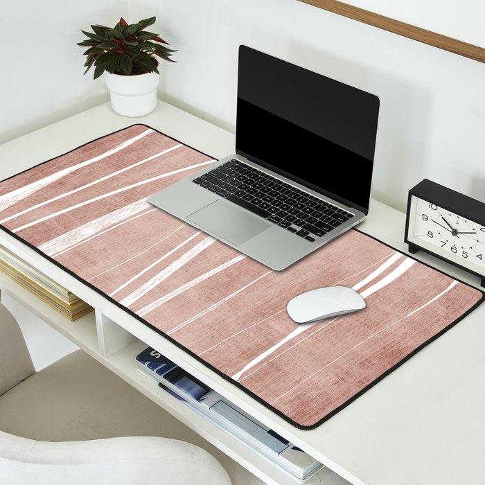 Terracotta White Lines Abstract Artwork Desk Mat Gallery Image 2