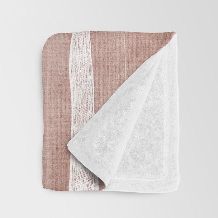 Terracotta White Lines Abstract Artwork Throw Blanket Gallery Image 3