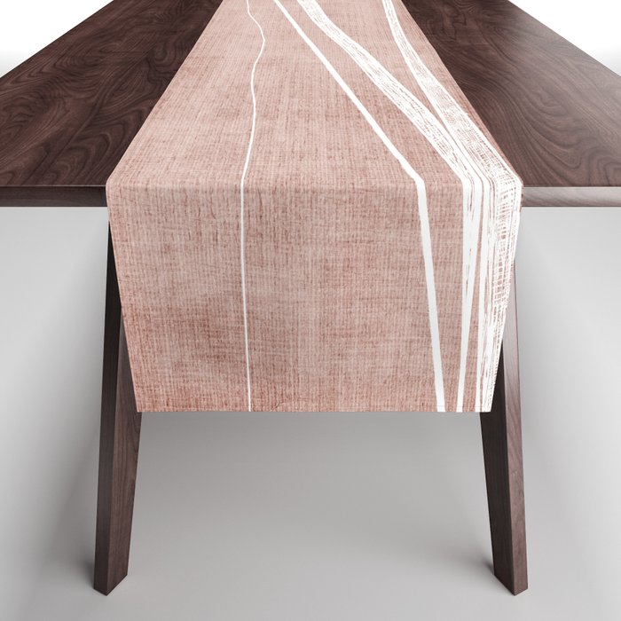 Terracotta White Lines Abstract Artwork Table Runner Gallery Image 1