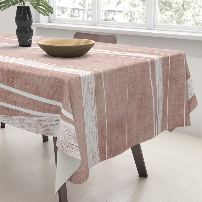 Terracotta White Lines Abstract Artwork Tablecloth Gallery Image 3