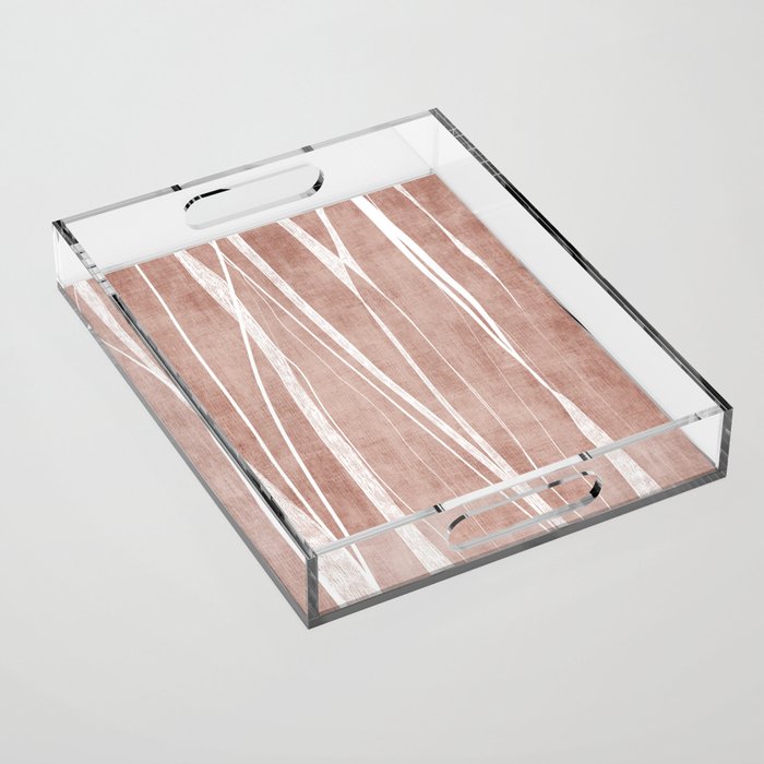 Terracotta White Lines Abstract Artwork Acrylic Tray Gallery Image 1