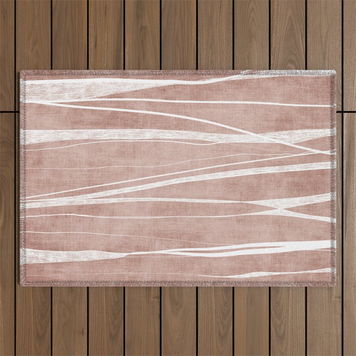 Terracotta White Lines Abstract Artwork Outdoor Rug Gallery Image 1
