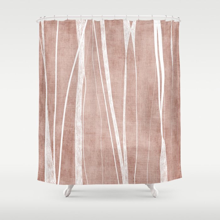 Terracotta White Lines Abstract Artwork Shower Curtain Gallery Image 1