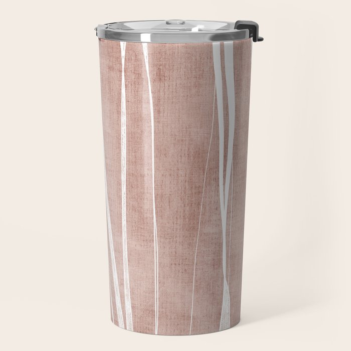 Terracotta White Lines Abstract Artwork Travel Mug Gallery Image 2