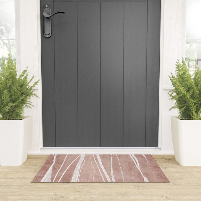 Terracotta White Lines Abstract Artwork Welcome Mat Gallery Image 3