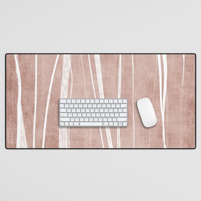 Terracotta White Lines Abstract Artwork Desk Mat Gallery Image 1