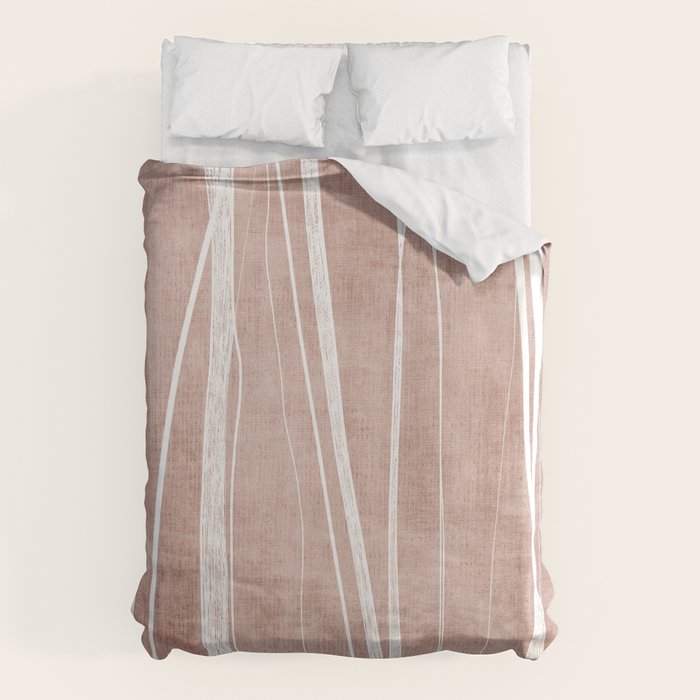 Terracotta White Lines Abstract Artwork Duvet Cover Gallery Image 1