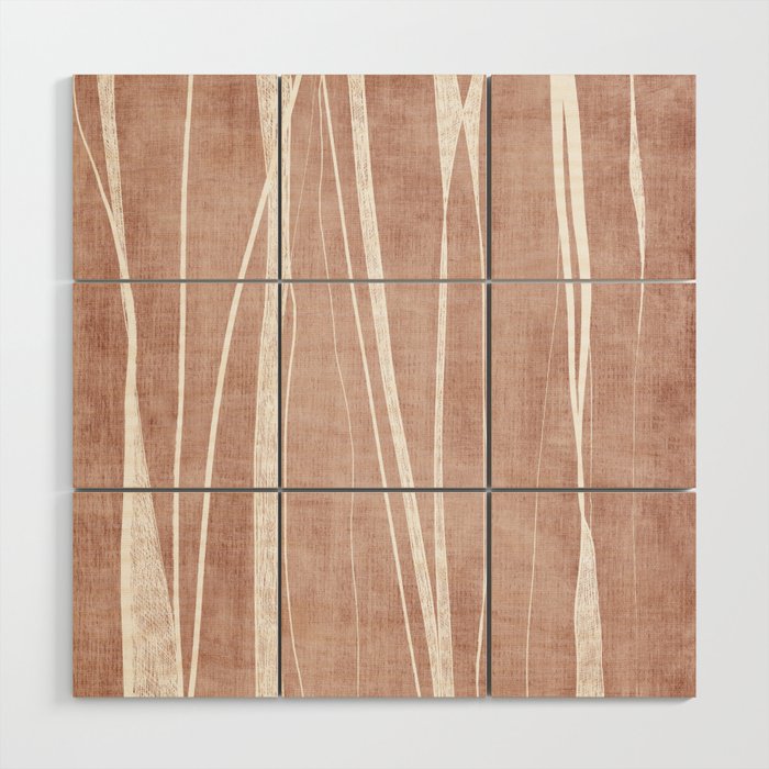 Terracotta White Lines Abstract Artwork Wood Wall Art Gallery Image 1