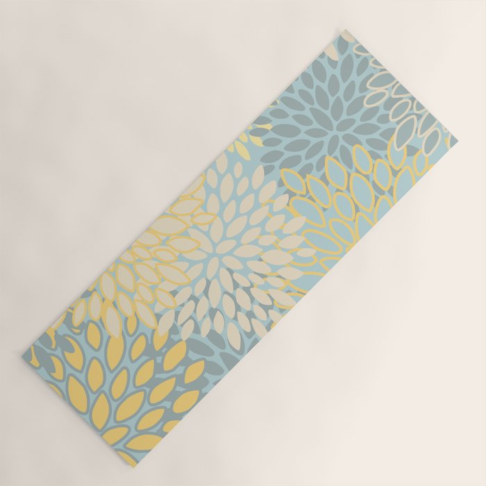 Elegant Blooms: Modern Floral Art in Soft Yellow and Teal Yoga Mat Gallery Image 1