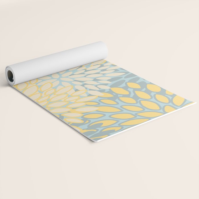 Elegant Blooms: Modern Floral Art in Soft Yellow and Teal Yoga Mat Gallery Image 2