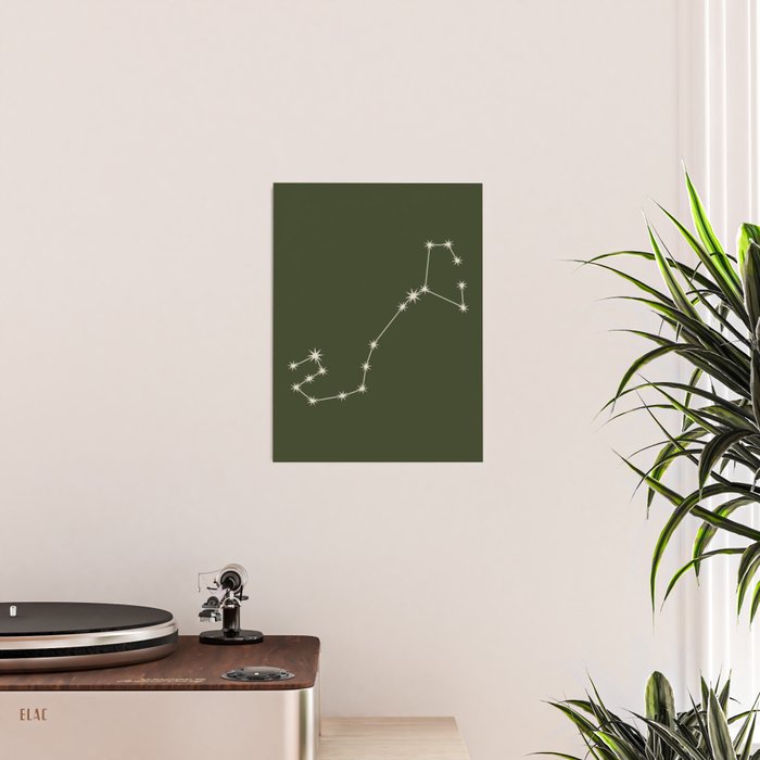 Scorpio Zodiac Star Constellation Line Art Moss Green Poster Gallery Image 2