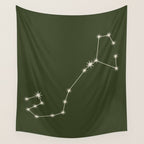 Scorpio Zodiac Star Constellation Line Art Moss Green Wall Tapestry Gallery Image 4