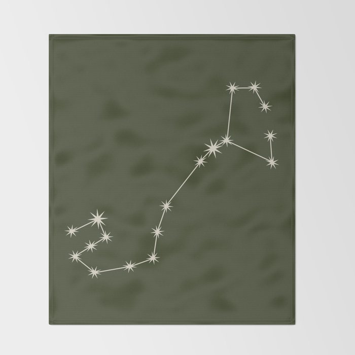 Scorpio Zodiac Star Constellation Line Art Moss Green Throw Blanket Gallery Image 2