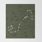 Scorpio Zodiac Star Constellation Line Art Moss Green Throw Blanket Gallery Image 2