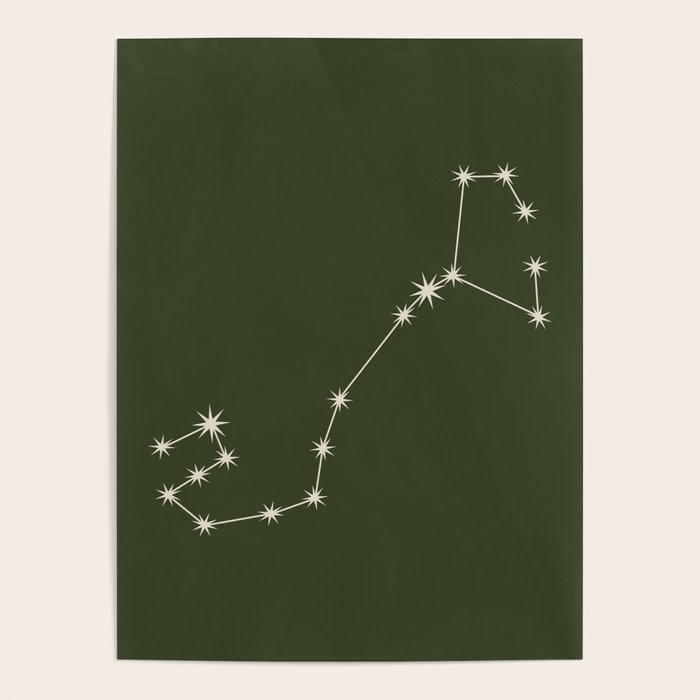 Scorpio Zodiac Star Constellation Line Art Moss Green Poster Gallery Image 4