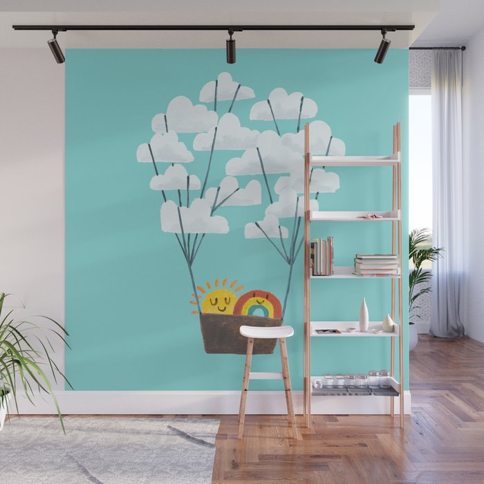 Hot cloud balloon - sun and rainbow Wall Mural Gallery Image 1