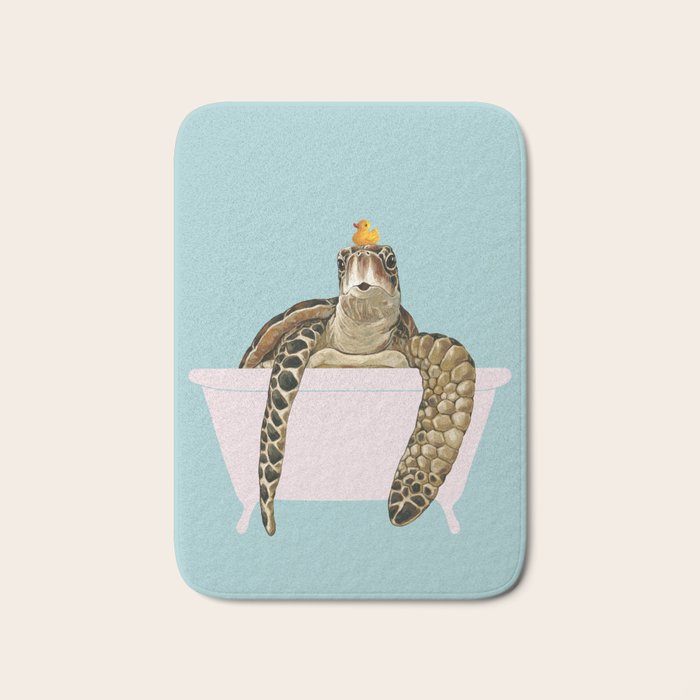 Sea Turtle in Bathtub in Blue Bath Mat Gallery Image 1