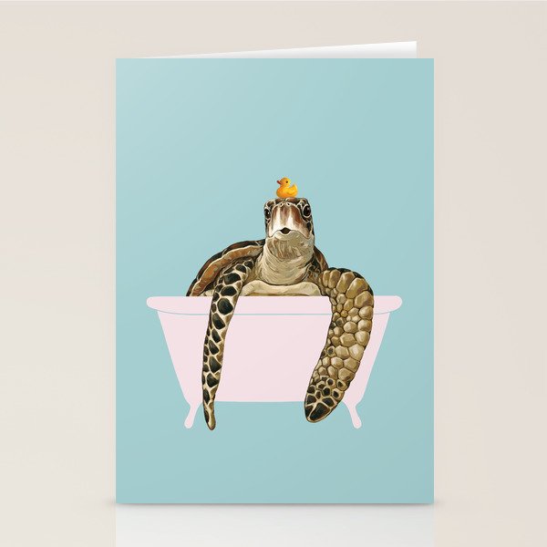 Sea Turtle in Bathtub in Blue Stationery Card Gallery Image 2
