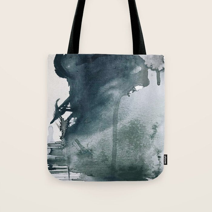 Lakeside: a minimal, abstract, watercolor and ink piece in shades of blue and green Tote Bag Gallery Image 1