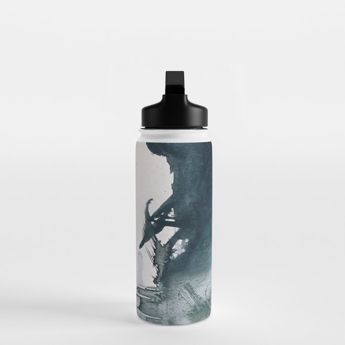 Lakeside: a minimal, abstract, watercolor and ink piece in shades of blue and green Water Bottle Gallery Image 3