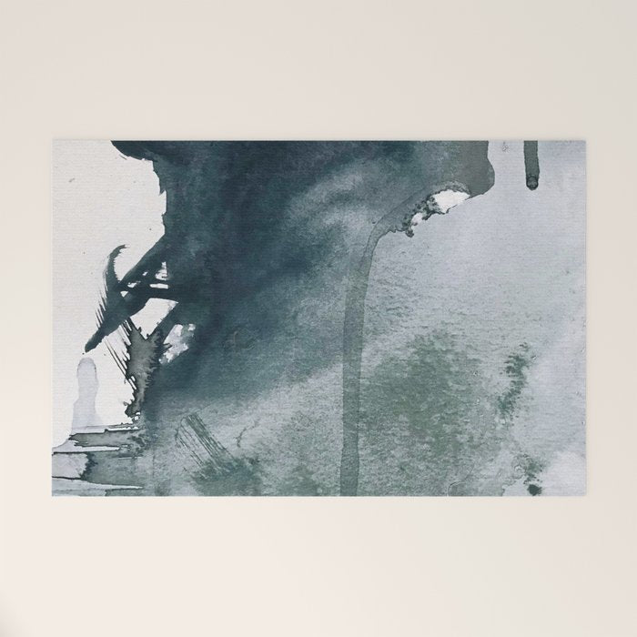 Lakeside: a minimal, abstract, watercolor and ink piece in shades of blue and green Welcome Mat Gallery Image 1