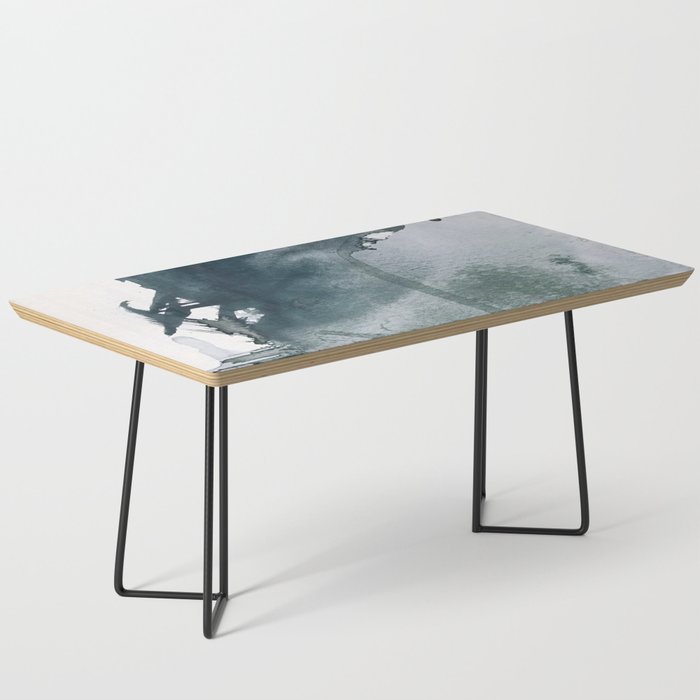 Lakeside: a minimal, abstract, watercolor and ink piece in shades of blue and green Coffee Table Gallery Image 1
