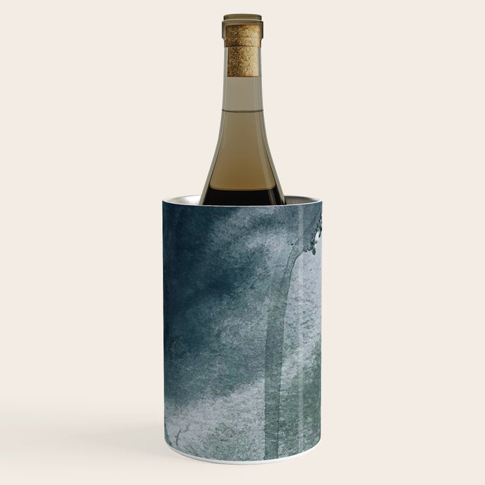 Lakeside: a minimal, abstract, watercolor and ink piece in shades of blue and green Wine Chiller Gallery Image 1