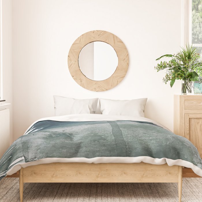 Lakeside: a minimal, abstract, watercolor and ink piece in shades of blue and green Duvet Cover Gallery Image 3