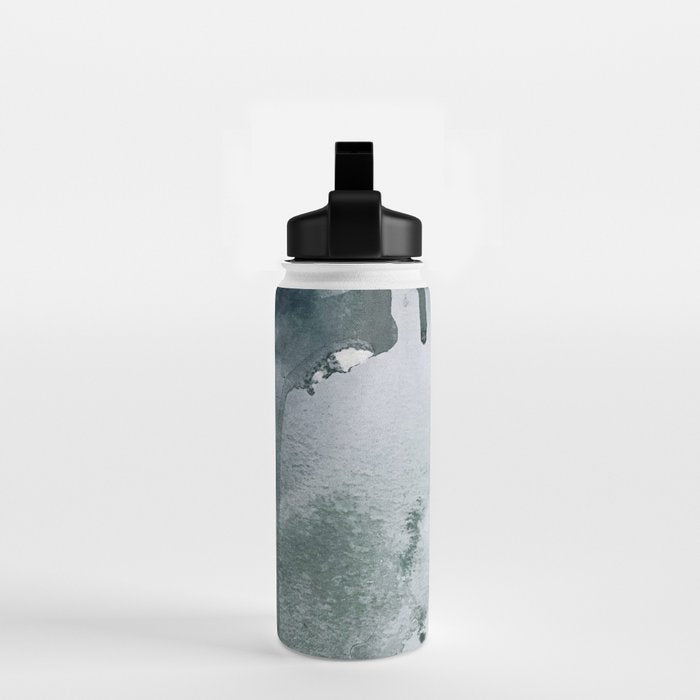 Lakeside: a minimal, abstract, watercolor and ink piece in shades of blue and green Water Bottle Gallery Image 2