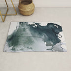 Lakeside: a minimal, abstract, watercolor and ink piece in shades of blue and green Rug Gallery Image 1