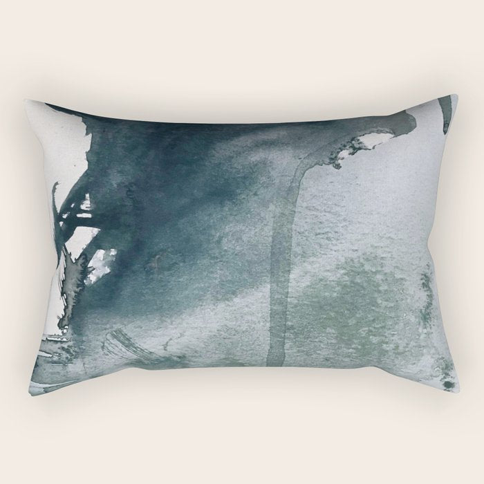 Lakeside: a minimal, abstract, watercolor and ink piece in shades of blue and green Rectangular Pillow Gallery Image 1