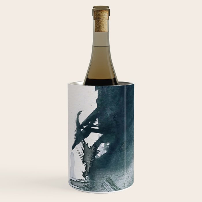 Lakeside: a minimal, abstract, watercolor and ink piece in shades of blue and green Wine Chiller Gallery Image 2