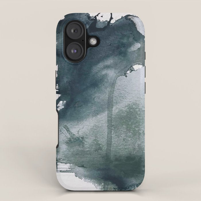 Lakeside: a minimal, abstract, watercolor and ink piece in shades of blue and green iPhone Case Gallery Image 1