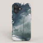 Lakeside: a minimal, abstract, watercolor and ink piece in shades of blue and green iPhone Case Gallery Image 1
