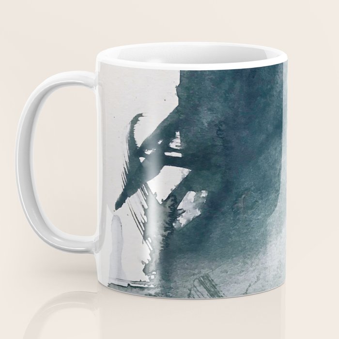 Lakeside: a minimal, abstract, watercolor and ink piece in shades of blue and green Coffee Mug Gallery Image 3