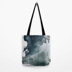 Lakeside: a minimal, abstract, watercolor and ink piece in shades of blue and green Tote Bag Gallery Image 2