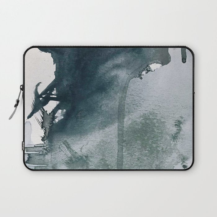 Lakeside: a minimal, abstract, watercolor and ink piece in shades of blue and green Laptop Sleeve Gallery Image 1