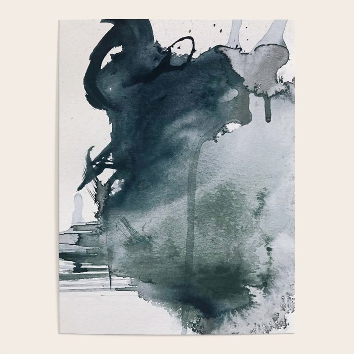 Lakeside: a minimal, abstract, watercolor and ink piece in shades of blue and green Poster Gallery Image 4