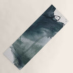 Lakeside: a minimal, abstract, watercolor and ink piece in shades of blue and green Yoga Mat Gallery Image 1