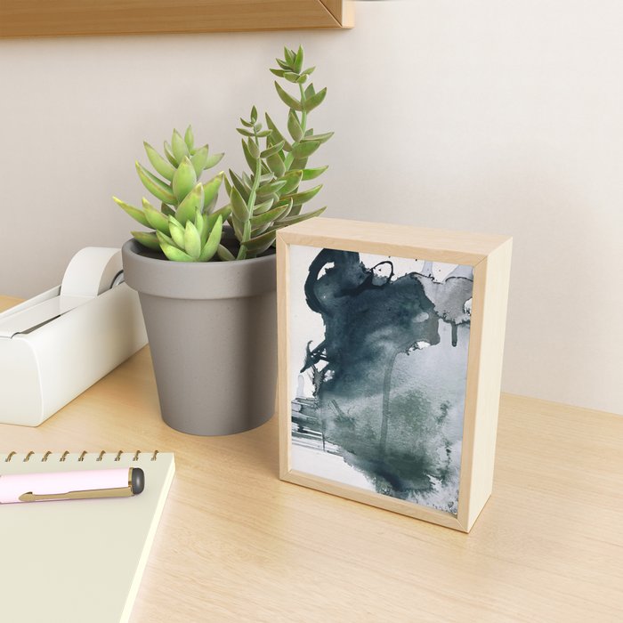 Lakeside: a minimal, abstract, watercolor and ink piece in shades of blue and green Mini Art Print Gallery Image 2