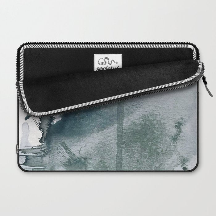 Lakeside: a minimal, abstract, watercolor and ink piece in shades of blue and green Laptop Sleeve Gallery Image 2