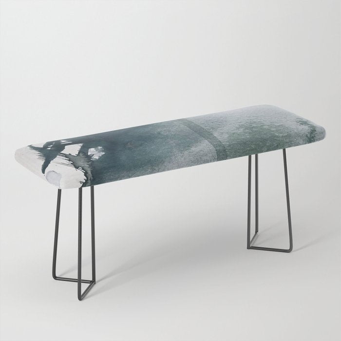 Lakeside: a minimal, abstract, watercolor and ink piece in shades of blue and green Bench Gallery Image 1