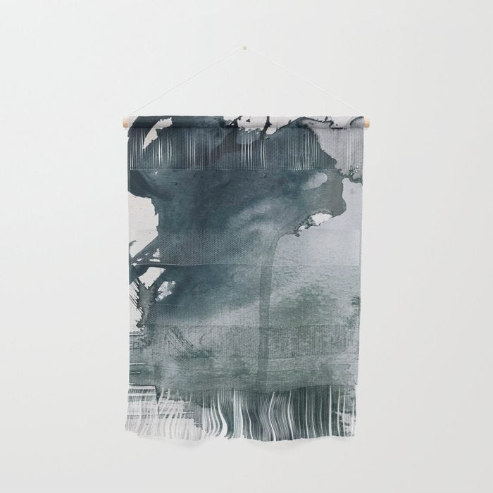 Lakeside: a minimal, abstract, watercolor and ink piece in shades of blue and green Wall Hanging Gallery Image 1