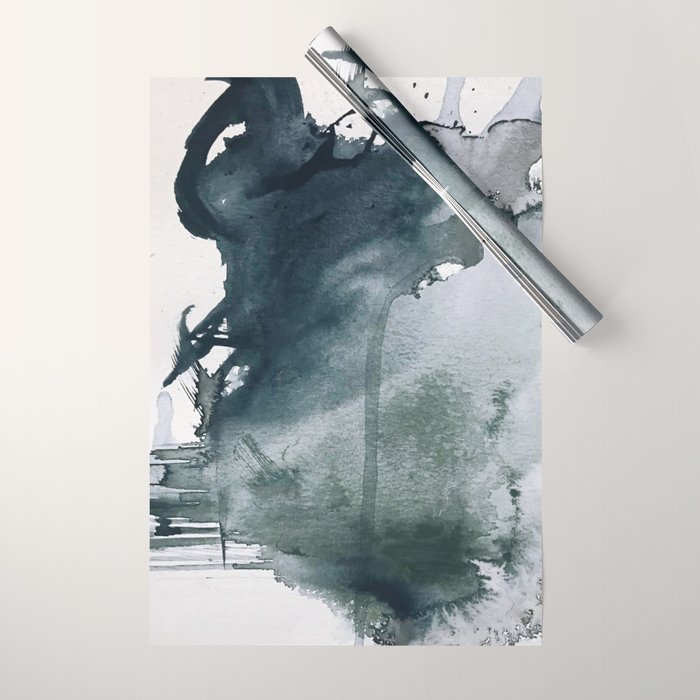 Lakeside: a minimal, abstract, watercolor and ink piece in shades of blue and green Wrapping Paper Gallery Image 1