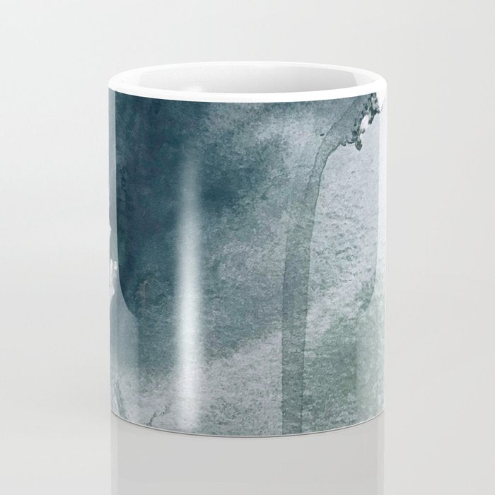 Lakeside: a minimal, abstract, watercolor and ink piece in shades of blue and green Coffee Mug Gallery Image 4